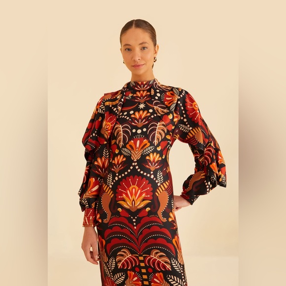 FARM RIO Red Nature Beauty Scarf Backless Midi Dress, Size Small, $270 - Picture 3 of 14